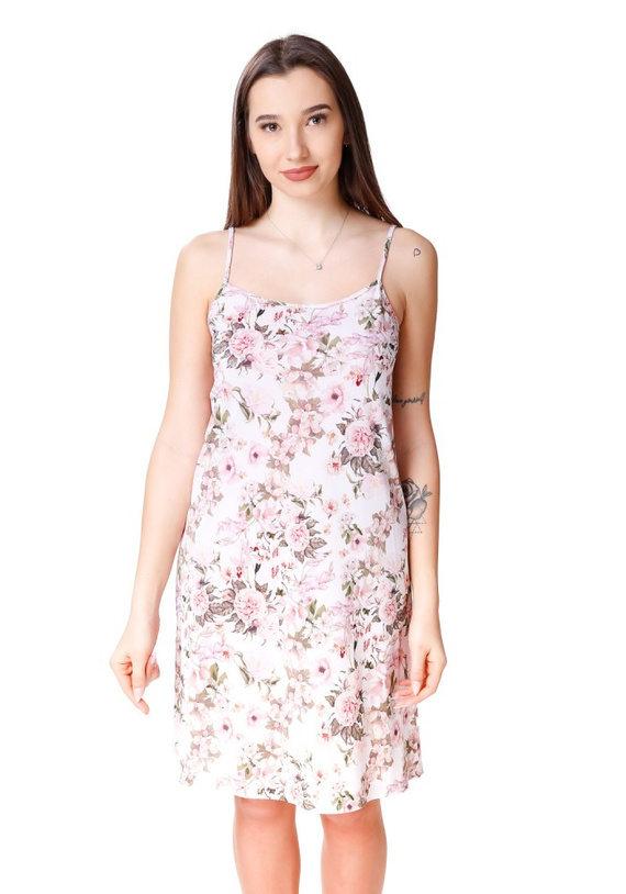 86461 Kamelia Koszula nocna na ramiączkach Mewa różowy kwiaty