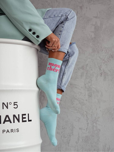 0200-150 Mon Cheri Skarpety damskie Milena -niebieski