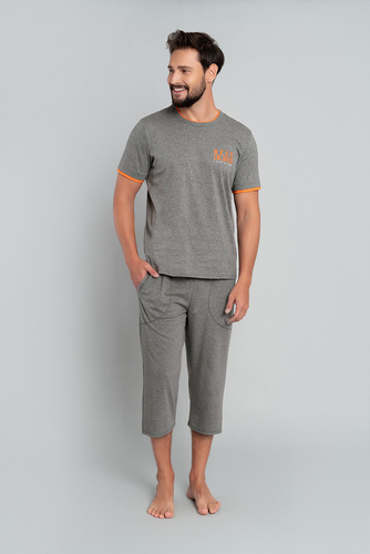 Marek Piżama Męska krótki rękaw, 3/4 spodnie Italian Fashion- średni melanż