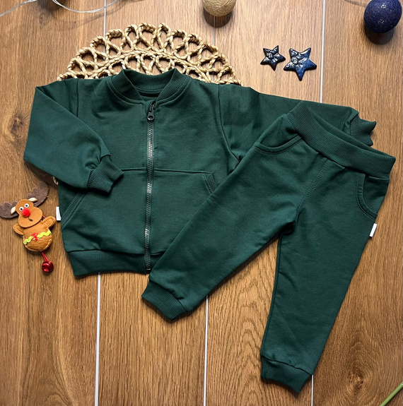 Mamatti DR919 zielony dres dziecięcy bawełniany bluza na suwak stójka spodnie kieszenie