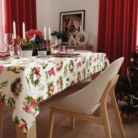C03 Obrus świąteczny czerwony Markizeta – wodoodporny, elegancki, polska produkcja