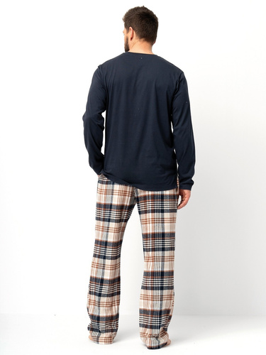 MNS 444 Piżama męska Key czarna – bawełna, długi rękaw i gładkie spodnie