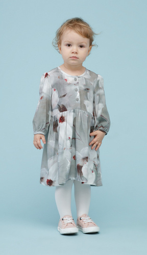 Tres Bien Sukienka z długim rękawem Pinokio - szare kwiaty