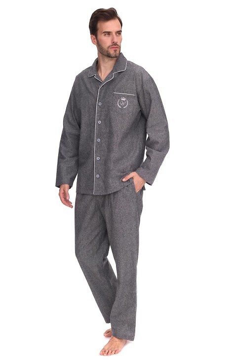 2533 Zeus Piżama męska L&L – bawełniana, melanżowa, z kołnierzykiem i guzikami