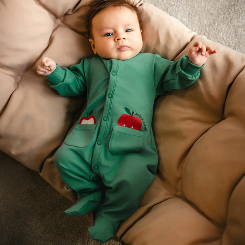 Pajac niemowlęcy Eevi Snack Time zielony bawełna wygodny