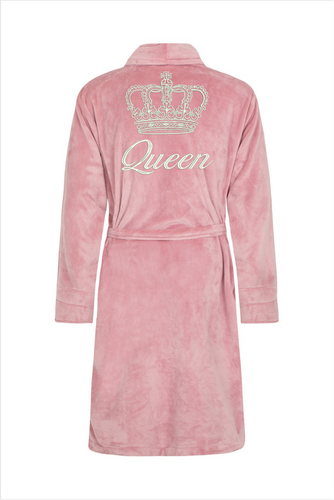 Queen + Korona Szlafrok damski polarowy ByShelly - brudny róż/srebrny