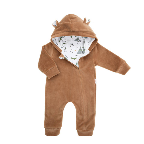 141294 Pajac welurowy z podszewką Nicol - brązowy