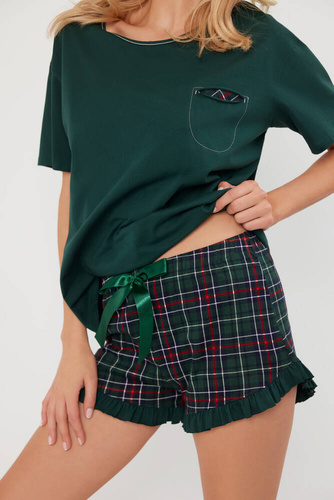 Foggia Piżama Damska krótki rękaw, spodenki Italian Fashion - zielony/druk