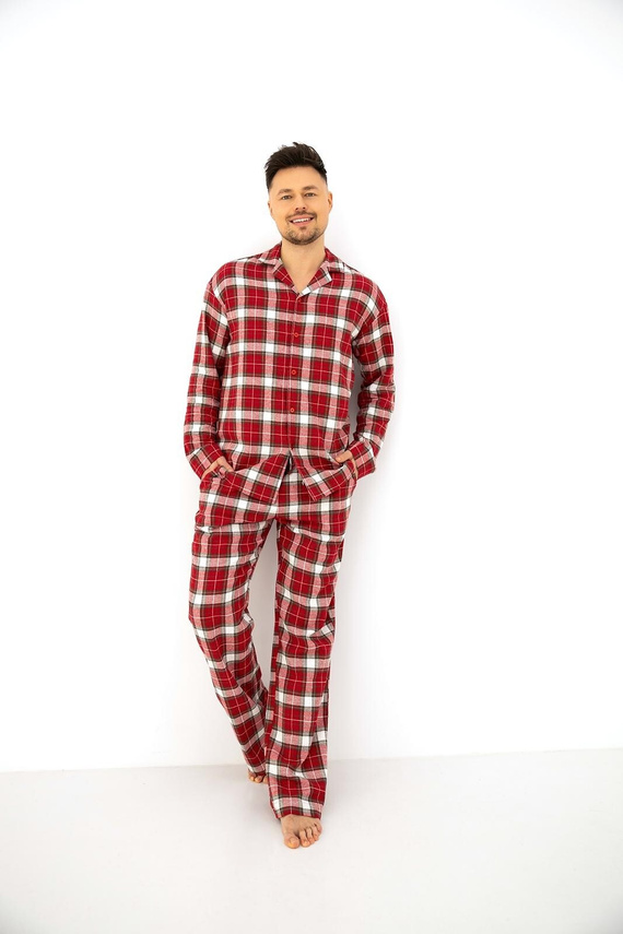Sensis Lucas Piżama Męska Flanelowa 100% Bawełna Czerwona Krata