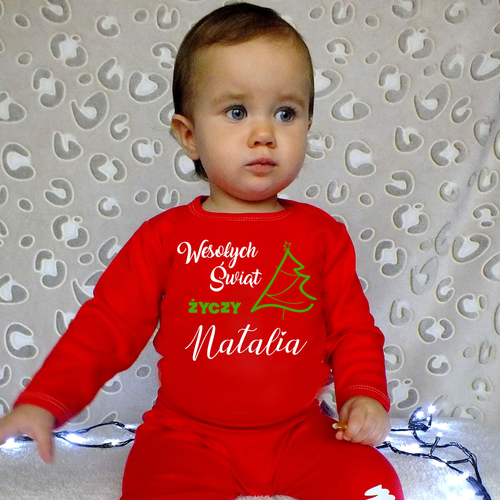 Body długi rękaw "Wesołych Świąt życzy + imię" Moocha biały