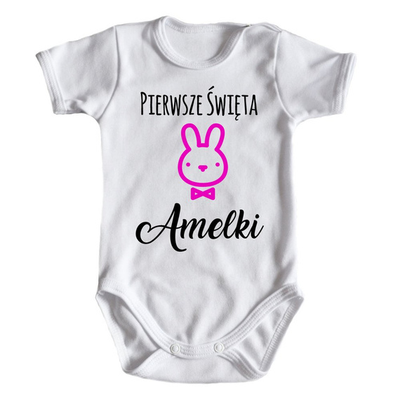 Body krótki rękaw "Pierwsze Święta Wielkanocne róż" Moocha białe