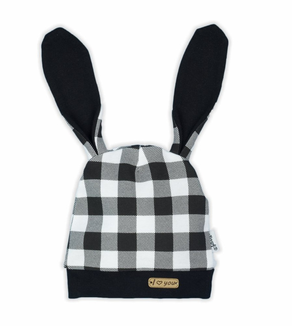 163358 Czapeczka niemowlęca "Bunny Kratka" Nicol - czarno-biały