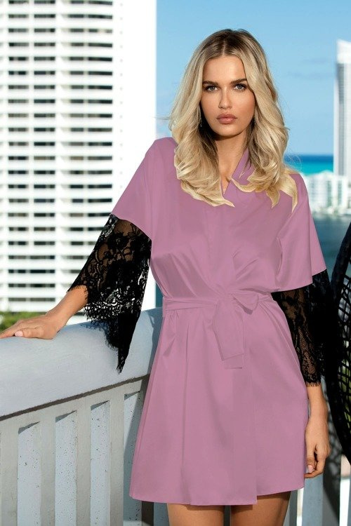 Dagmara Satynowy Szlafrok Damski DKaren - pudrowy róż