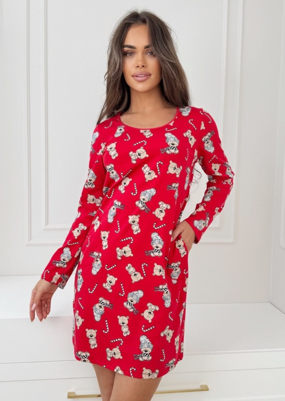 Bear Koszula nocna damska Donna – bawełniana, świąteczna, z kieszeniami