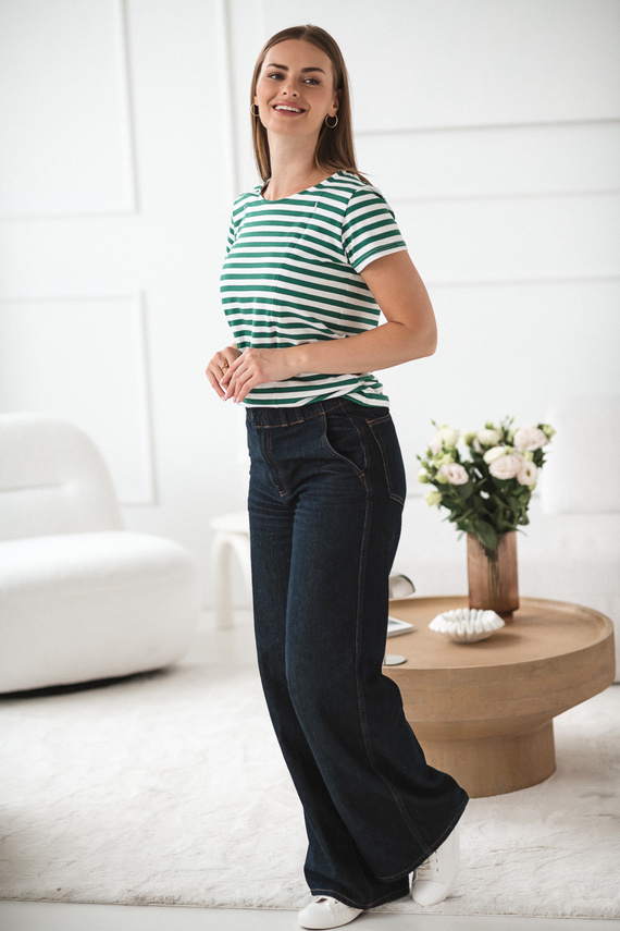 MamaFlow Milk&Love zielony– bawełniana bluzka dla karmiącej mamy z krótkim rękawem, paski