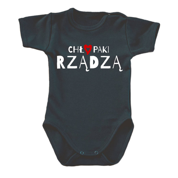 "CHŁOPAKI RZĄDZĄ" Body krótki rękaw Moocha biały  