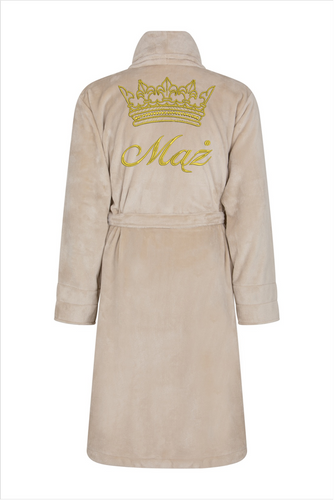 Mąż + Korona Szlafrok męski polarowy ByShelly - beżowy/złoty