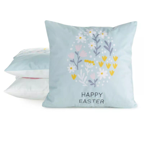 Eurofirany Wiosna 11 – poszewka wielkanocna dekoracyjna niebieska żółta Happy Easter welurowa