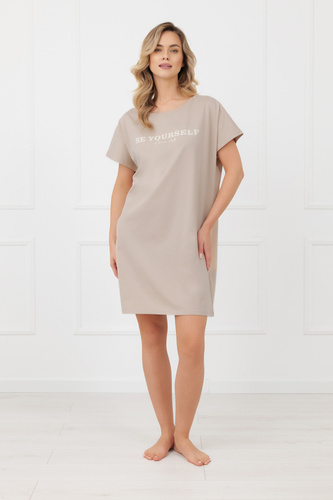 Koszula nocna damska Rima Italian Fashion 100% bawełna krótki rękaw-beżowa