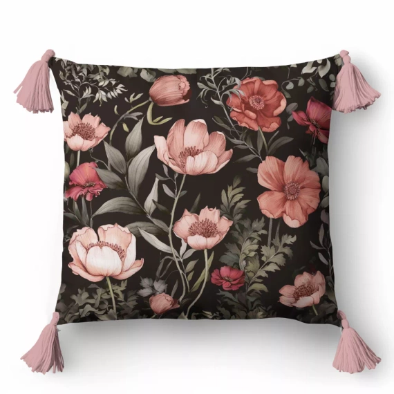 5397 B Poszewka dekoracyjna kwiaty Panama 58 Detexpol czarny