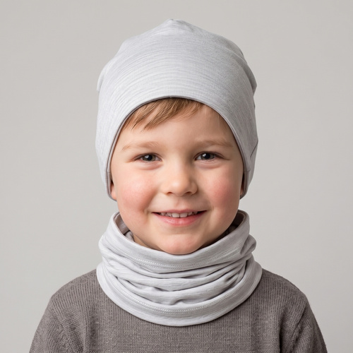 229110 Nicol Czapka Merino 100% wełna dziecięca dwuwarstwowa- szara