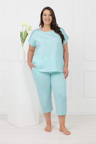 Piżama damska Sensual Italian Fashion bawełna 3/4 koronka-turkusowy