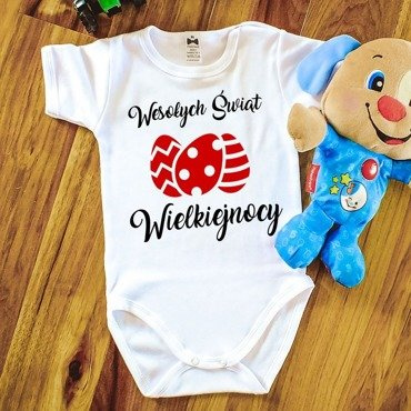 Body krótki rękaw "Wesołych Świąt Wielkiejnocy" Moocha białe