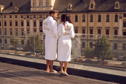 Queen + Korona Szlafrok damski polarowy ByShelly - biały/złoty