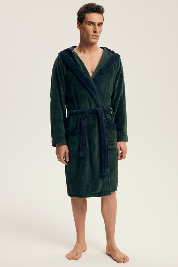 Szlafrok męski Henderson 43377 Natch zielony– kaptur, ciepła dzianina, komfort i elegancja