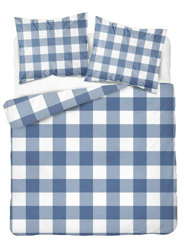 3840 B Pościel bawełniana krata Detexpol niebieski/biały