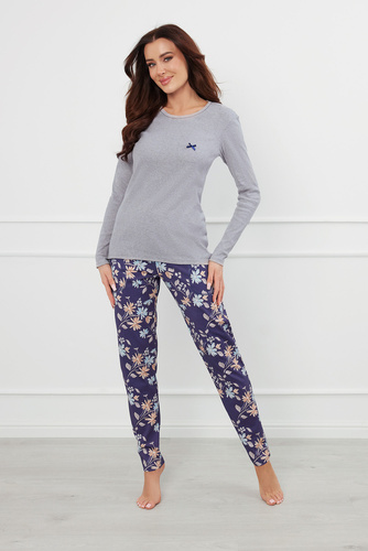 Pulia Piżama Damska długi rękaw, długie spodnie Italian Fashion - melanż/druk