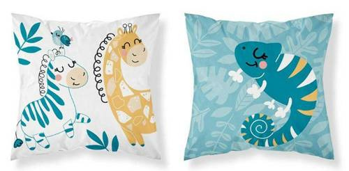 3959 A Mayamoo 105 Poszewka bawełniana żyrafa zebra Detexpol turkusowy