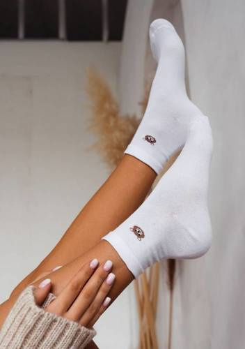 0200-015 Mały Miś Skarpety damskie Milena -biały