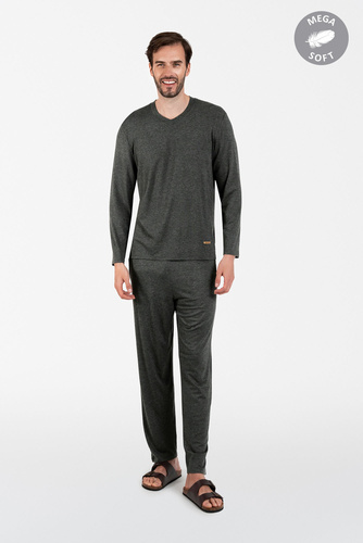 Akord Piżama Męska długi rękaw, długie spodnie Italian Fashion - c.melanż