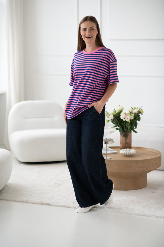 Mamahood T-shirt ciążowy i do karmienia Milk&Love różowo-niebieskie paski – wygodny i stylowy