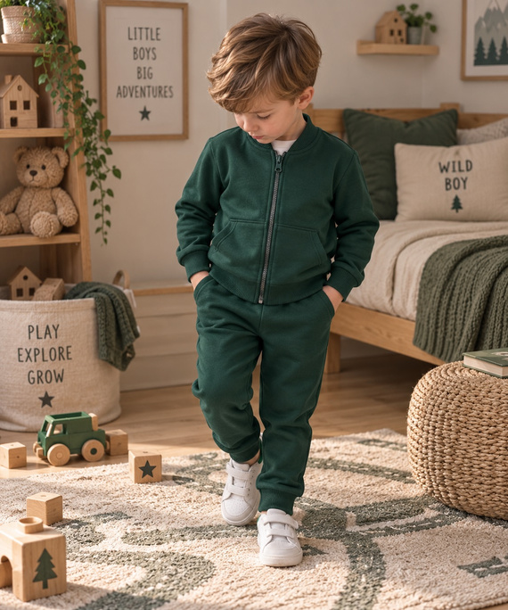 Mamatti DR919 zielony dres dziecięcy bawełniany bluza na suwak stójka spodnie kieszenie