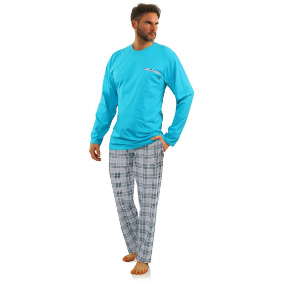 2379/27 Piżama Męska długi rękaw i spodnie Sesto Senso - turkusowy