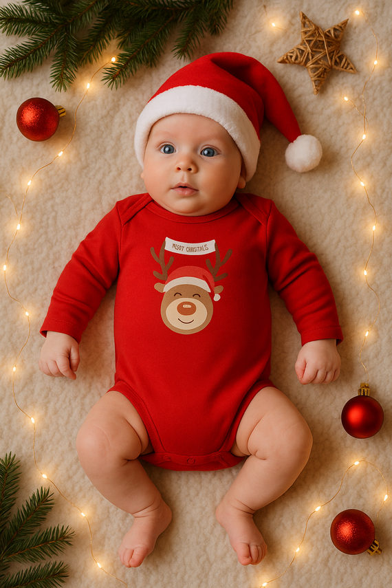 23BD06 Merry Christmas Body z długim rękawem Mamatti - czerwony