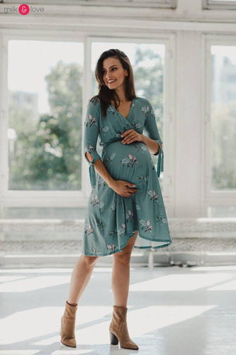 Two Ways MIDI Sukienka ciążowa i do karmienia Milk&Love granatowa w listki