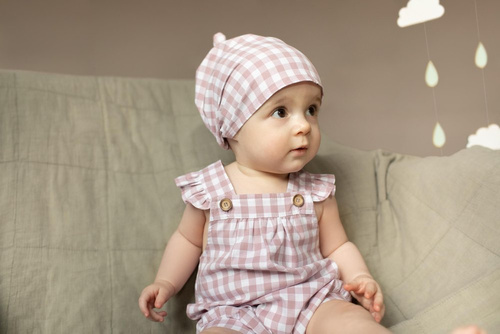 Sweet Cherry Ogrodniczki dla dziewczynki Pinokio - różowy kratka 