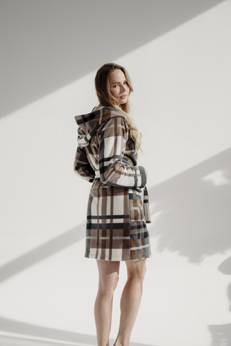 031 Kocyk Szlafrok De Lafense – ciepły polarowy szlafrok damski Super Cozy, brązowy