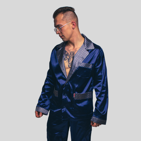 939 Piżama Męska Satyna-granatowy 