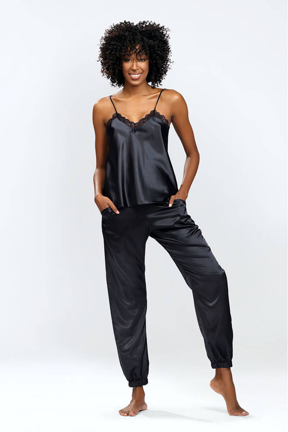 Day Komplet Satynowy Piżama damska DKaren - czarny