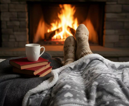 Koc świąteczny SACO szary– miękki i ciepły z norweskim wzorem śnieżynek w ozdobnym worku