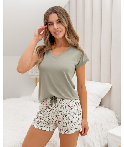 Piżama Melisa Short Donna wiskoza V-neck- ecru-khaki