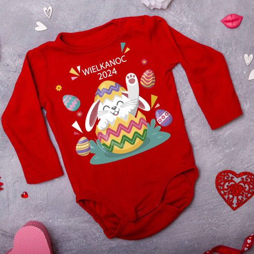 "Wielkanoc 2024 z króliczkiem" Body długi rękaw Moocha czerwony