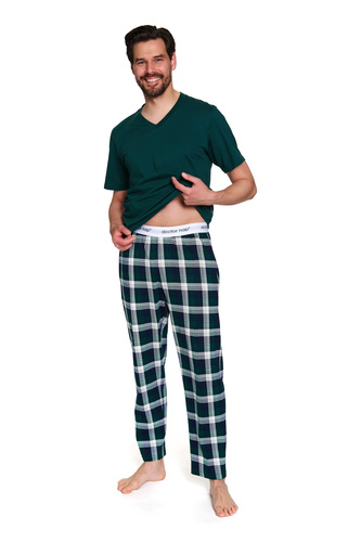 Doctor Nap 7368 – Męska piżama bawełniana z koszulką V-neck | 100% bawełna, polska produkcja - emerald