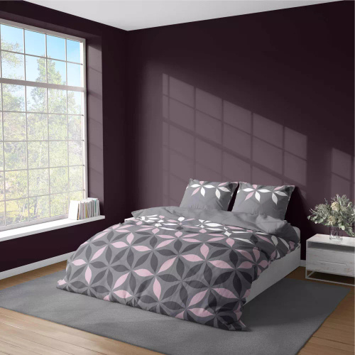 5024 A Pościel z mikrofibry kwiatki Detexpol szary