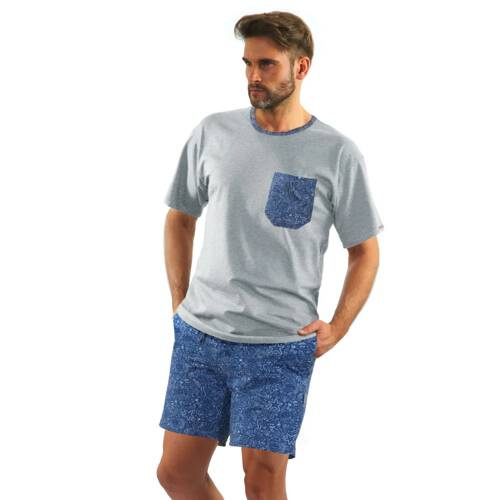 2693/01 Piżama Męska krótki rękaw, spodenki Sesto Senso jasny melanż-jeans