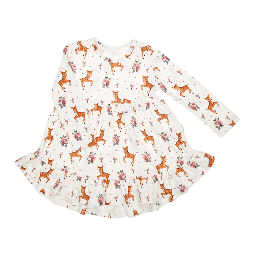 216166 Lala – sukienka dziewczęca Nicol, bawełna, długi rękaw, jelonki